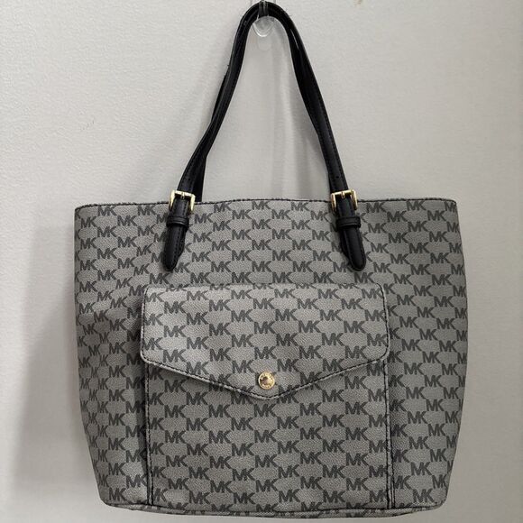 Michael Kors Jet Set Gilly Monogram Zip Snap Signature Tote Y2K Vegan SoHo 90s - Picture 1 of 8